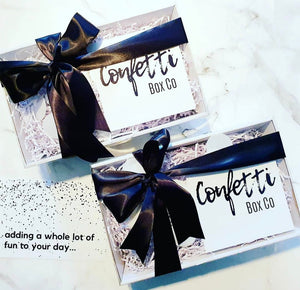 Homepage of Confetti Box Co with curated gift boxes, perfect for birthdays, holidays, and special occasions.